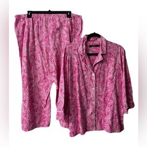 Lauren Ralph Lauren Pink paisley capri  Cotton Pajamas Set Top & Bottom XL